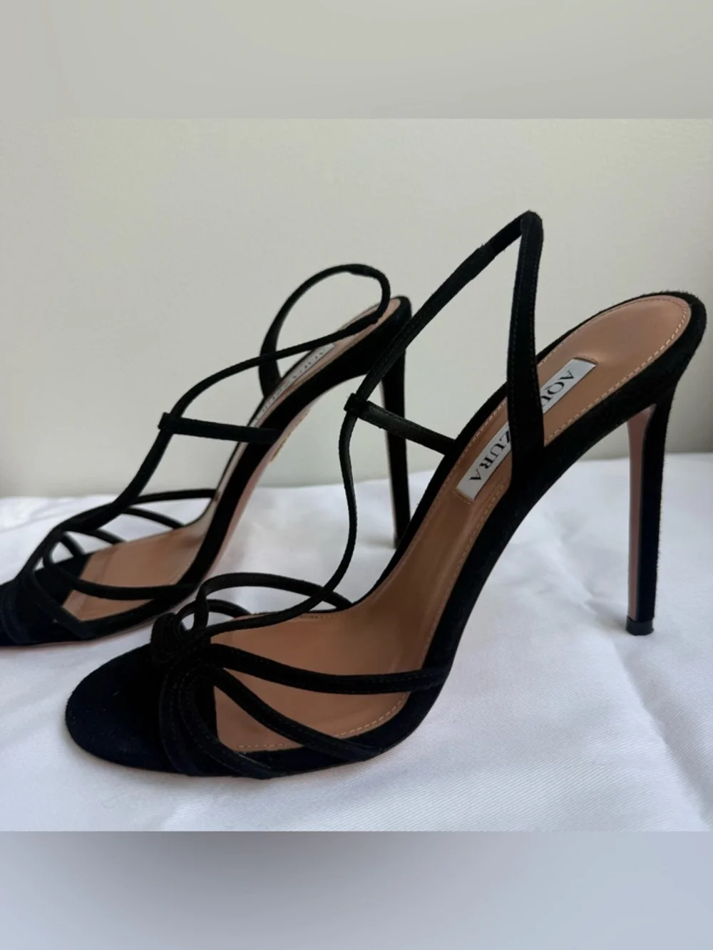 Aquazzura Talk To Me 105 Black Suede Stiletto Sandal - great condition, size 39 - Picture 7 of 13